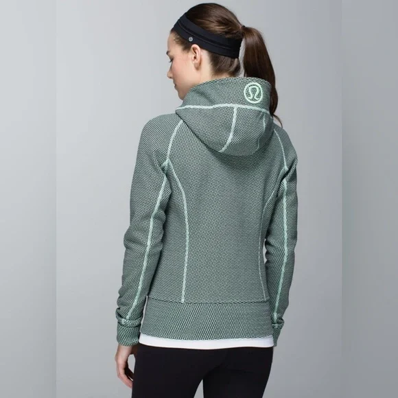 LULULEMON Scuba Hoodie Cotton Fleece Zip Jacket Mint Green Black Size 8 - Picture 2 of 16